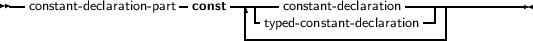 --constant- declaration-part const---|---constant- declaration---------------
                             ||-typed- constant- declaration-||
                             -------------------------|
     