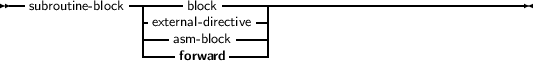 --subroutine- block -|-----block--------------------------------------
                |-external- directive-|
                |---asm-block----|
                 ----forward------
     